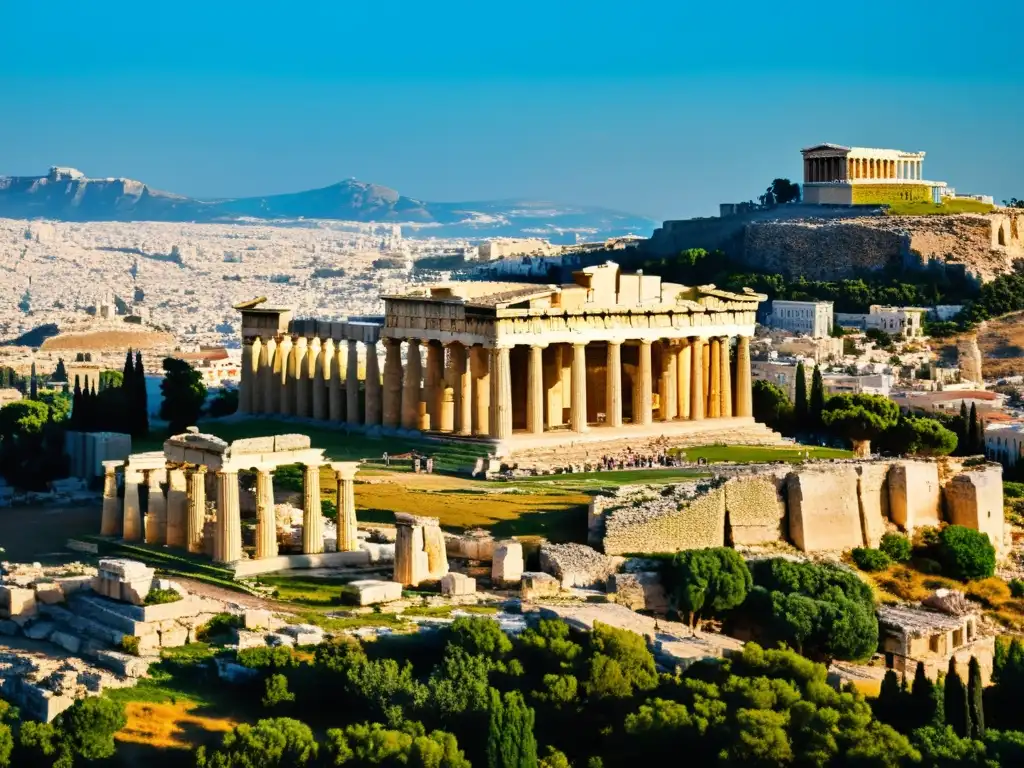 Vibrante escena del Partenón en Atenas, con turistas explorando