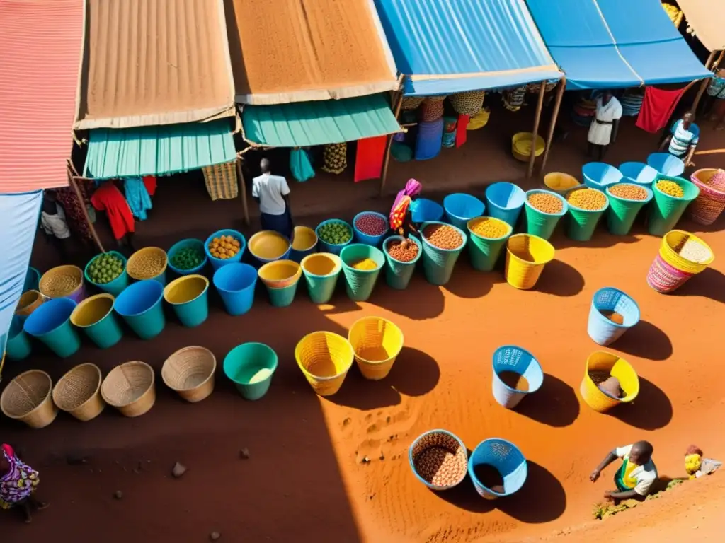 Un vibrante mercado subsahariano capturando la esencia de la filosofía Ubuntu en un bullicioso y colorido escenario comunitario