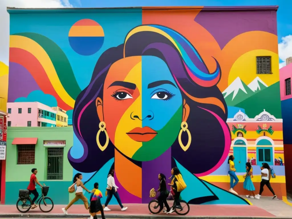 Un vibrante mural en una bulliciosa ciudad latinoamericana celebra la resistencia y activismo LGBTQ+