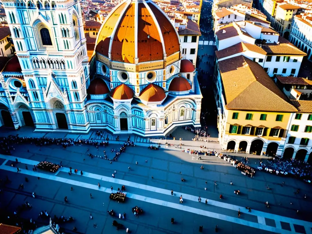 La Piazza del Duomo en Florencia, Italia, rebosa vida y belleza renacentista, bañada por cálida luz
