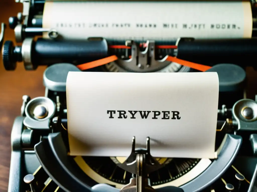 Una vieja máquina de escribir con papel en blanco, teclas desgastadas y luz suave