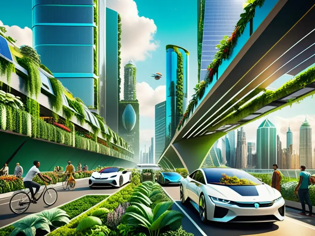 Una visión postmoderna de la crisis ecológica en una ciudad futurista integrada con la naturaleza exuberante