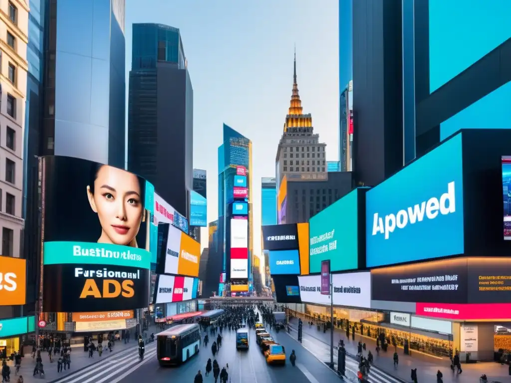 Vista aérea de una calle urbana con vallas publicitarias de IA personalizadas, generando debate sobre Privacidad en la Era de la IA