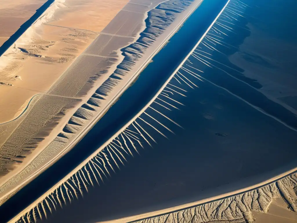 Vista aérea detallada de geoglifos Nazca, revelando formas geométricas en el suelo desértico
