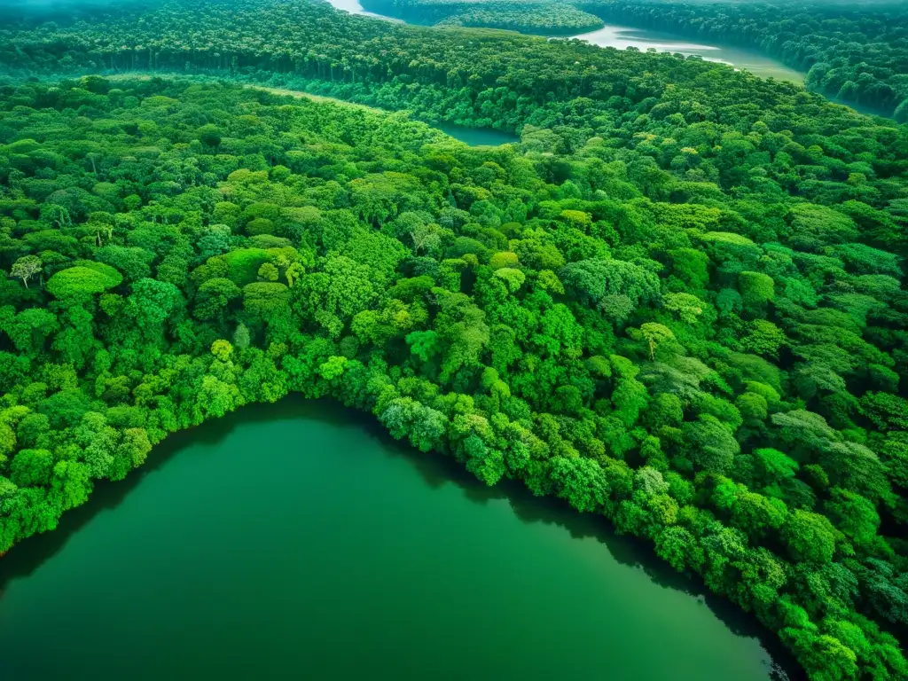 Vista aérea de exuberante selva con río serpenteante