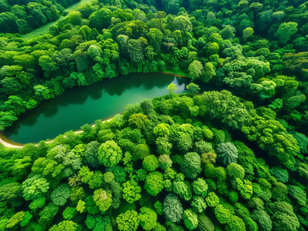 Vista aérea impresionante de un exuberante bosque con Principios Morales de la Ecología Profunda