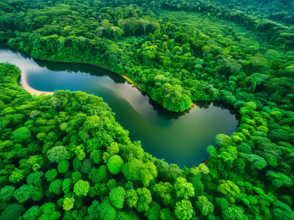 Vista aérea impresionante de un exuberante y diverso bosque lluvioso, con un debate ético entre antropocentrismo y ecocentrismo