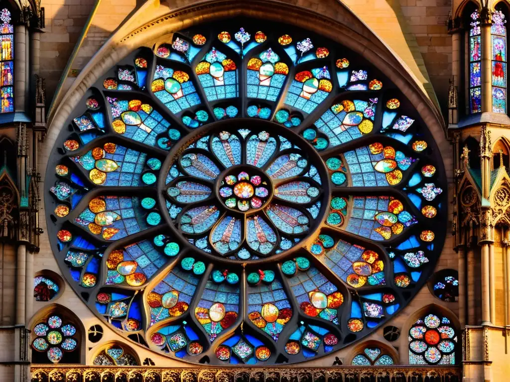 Vista aérea de la rosácea de Notre Dame iluminada por el sol, resaltando la filosofía de la luz en arquitectura gótica