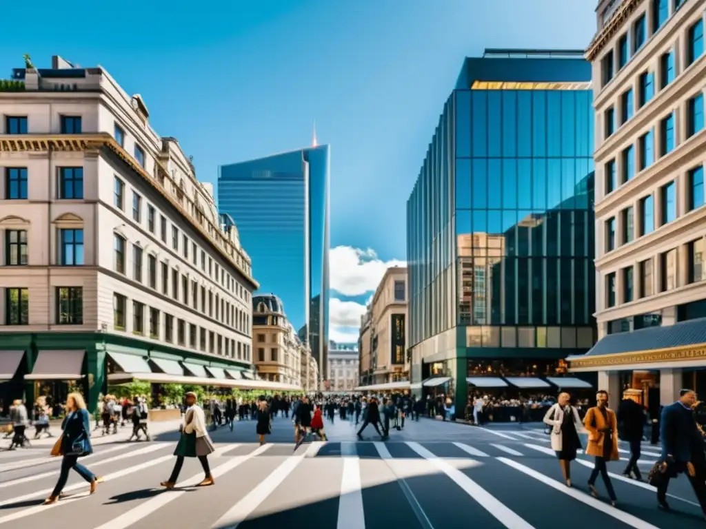 Vista de la ciudad postmoderna reflejando el impacto del postmodernismo en el trabajo