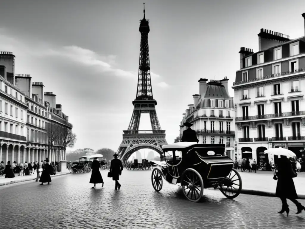 Vista detallada en blanco y negro de las bulliciosas calles del París del siglo XVIII, mostrando la vida cultural e intelectual de la época