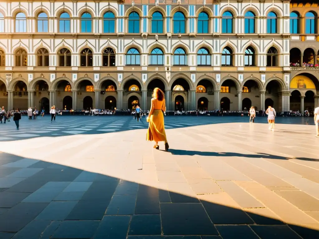 Una vista detallada de la Piazza della Signoria en Florencia durante la hora dorada, mostrando la majestuosidad del Renacimiento