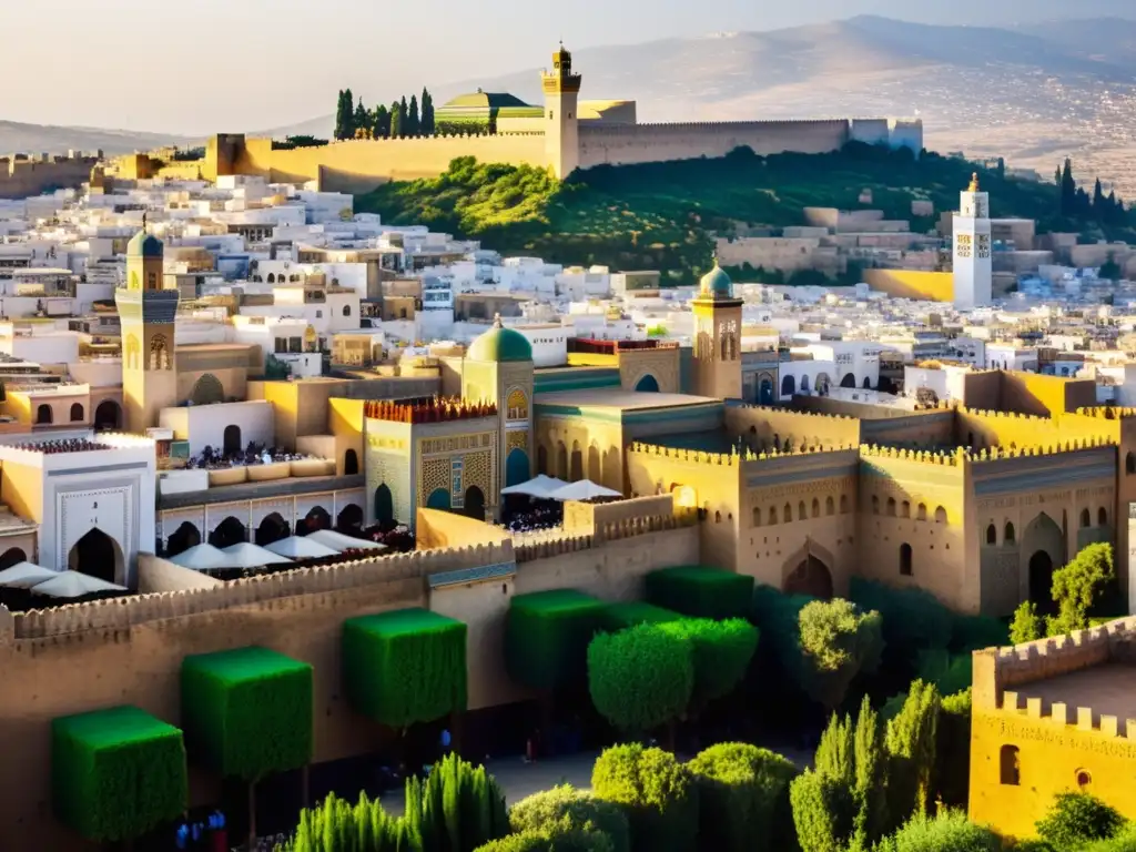 Vista documental de la bulliciosa ciudad de Fez, Marruecos, resaltando el legado filosófico de Ibn Jaldún en la Filosofía norte africana