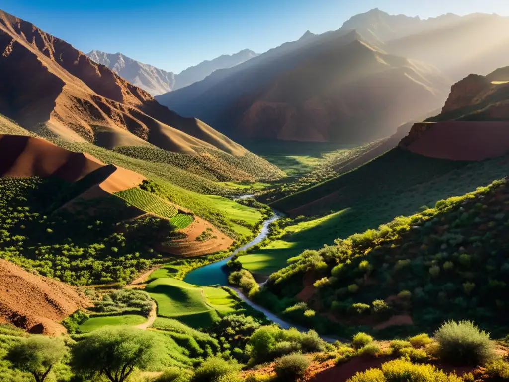 Vista impresionante de las Montañas del Atlas en Marruecos, destacando su diversa flora y fauna
