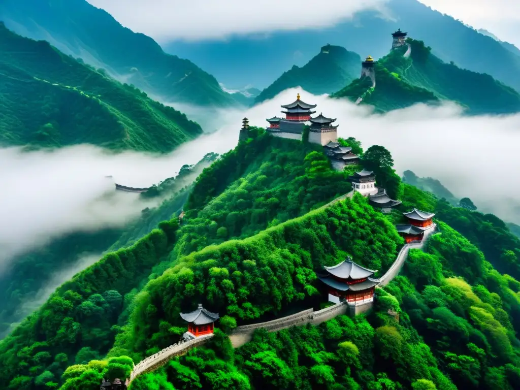 Vista impresionante de las Montañas Wudang en China, envueltas en niebla