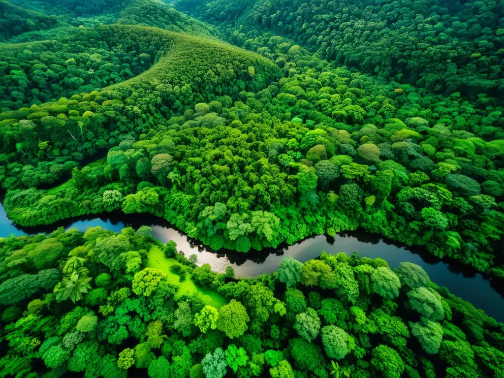 Vista panorámica de exuberante selva tropical, ríos y vida silvestre