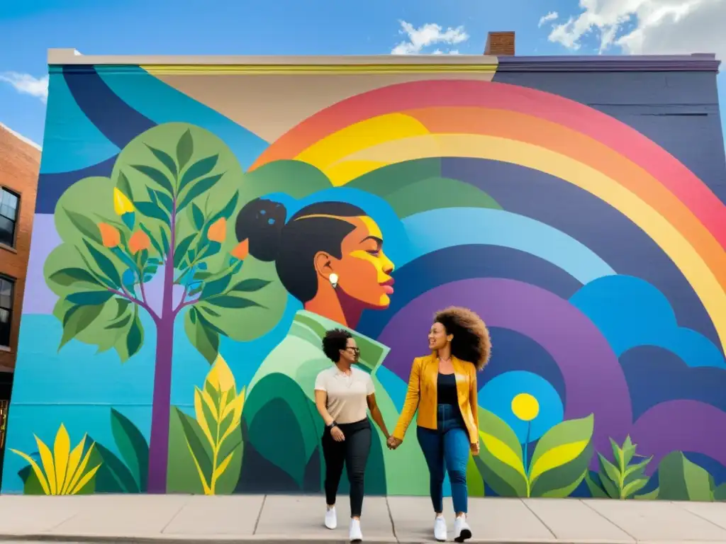 Vívido mural urbano con Manifestaciones artísticas estética Queer, celebrando la diversidad LGBTQ+ en la ciudad